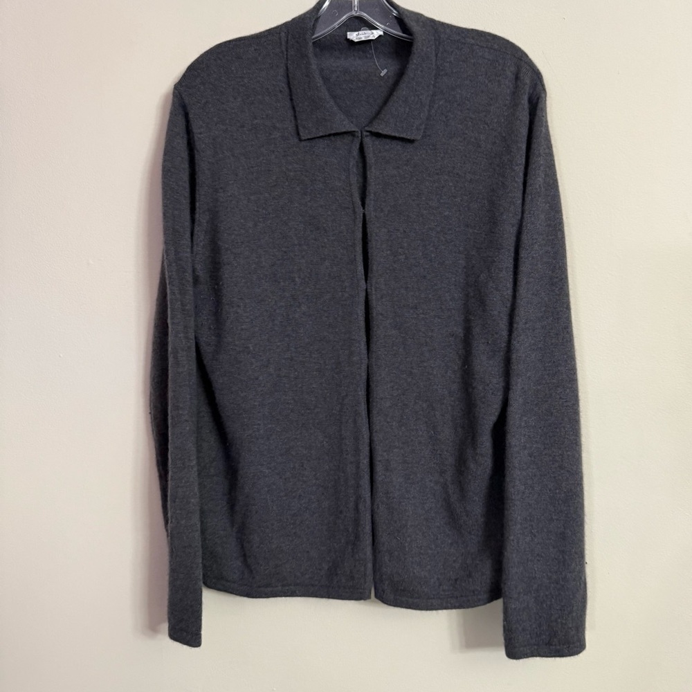 Max Mara Cardigan Hook Eye Front Heather Gray Wool Cashmere Long Sleeve L XL